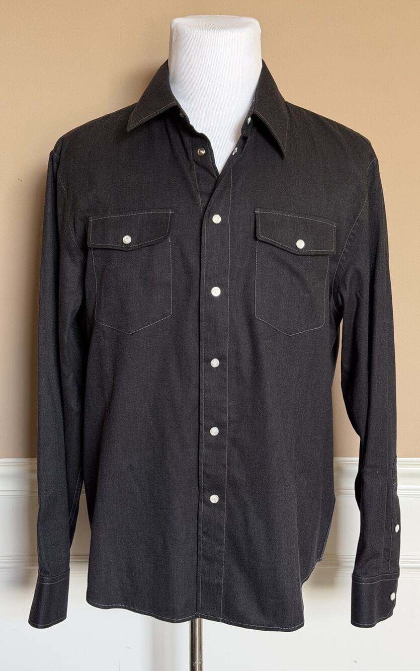 Versace Embroidered Long Sleeve Shirt Charcoal 44 US (54 Eu) 1021351 NWT $1700